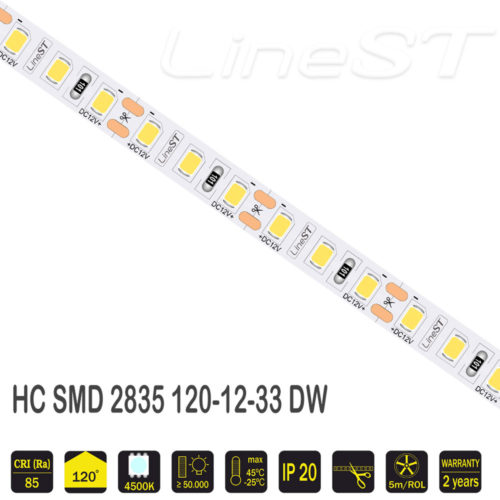 Светодиодная лента 12 V (вольт): Lux, дневной, SMD 2835, 5 метров, 12,5 W (вт), LED 120 шт/м, IP33 фото