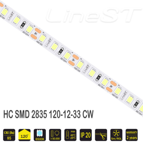 Светодиодная лента 12 V (вольт): Lux, холодный белый, SMD 2835, 5 метров, 12,5 W (вт), LED 120 шт/м, IP33 фото