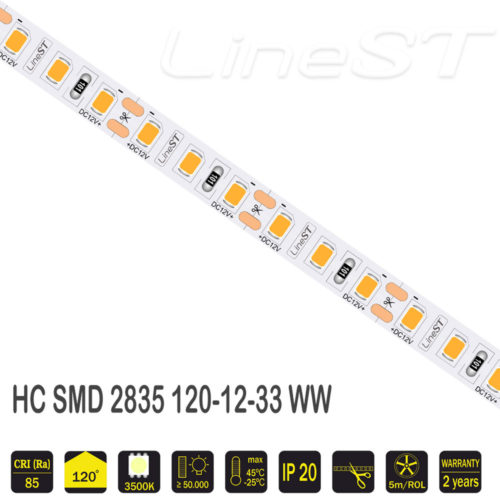 Светодиодная лента 12 V (вольт): Lux, теплый белый, SMD 2835, 5 метров, 12,5 W (вт), LED 120 шт/м, IP33 фото