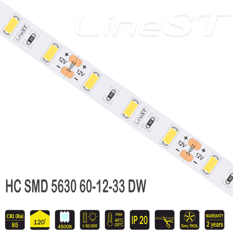 Светодиодная лента 12 V (вольт): Premium, дневной, SMD 5630, 5 метров, 15 W (вт), LED 60 шт/м, IP33 фото