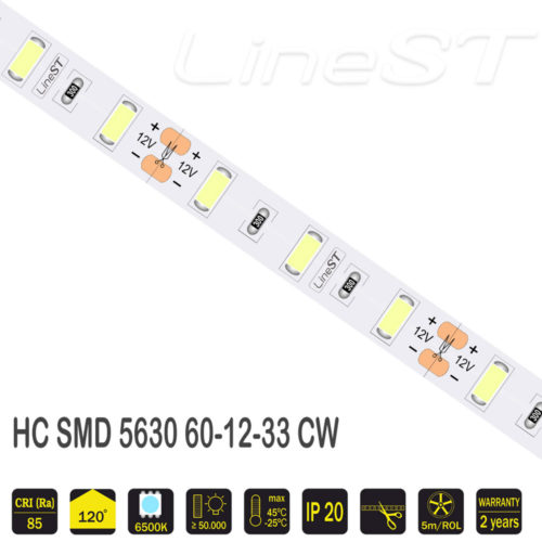 Светодиодная лента 12 V (вольт): Premium, холодный белый, SMD 5630, 5 метров, 15 W (вт), LED 60 шт/м, IP33 фото